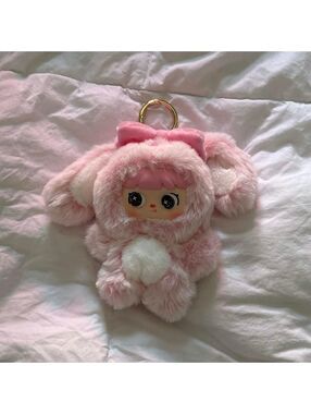 pink bunny plush keychain